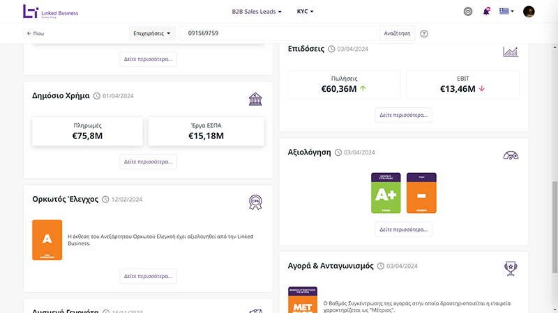 Απεικόνιση της πληροφορίας του business lead της Linked Business
