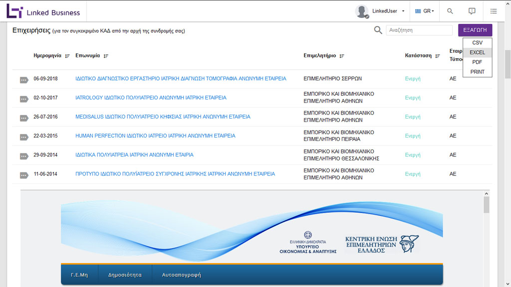 Screenshot της εφαρμογής για τα Β2Β Sales Leads