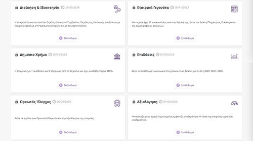 Screenshot συνοπτικής KYC πληροφορίας ενοτήτων